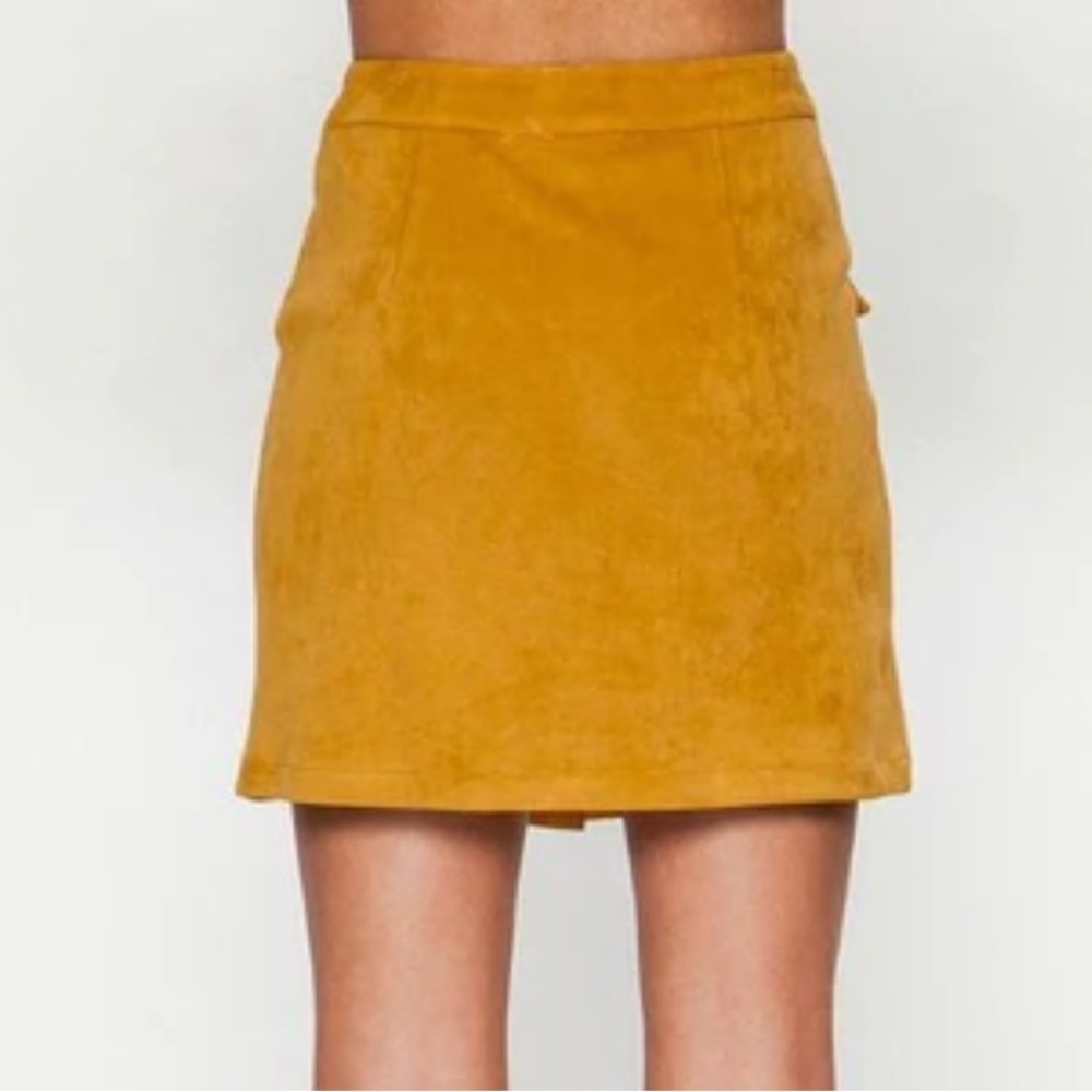 Flying Tomato Faux Suede Mustard Mini Skirt - Picture 5 of 7